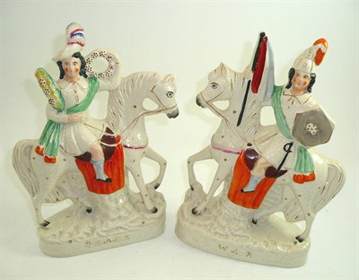 Lot 18 - Pair of Victorian Staffordshire pottery equestrian figures of War and Peace
