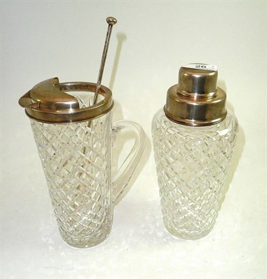 Lot 26 - A Tiffany silver mounted cut glass cocktail shaker and a matching cocktail jug with part stirrer
