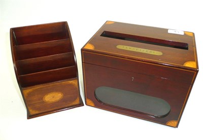 Lot 43 - Edwardian inlaid mahogany newspaper box and a small Edwardian inlaid mahogany stationery rack