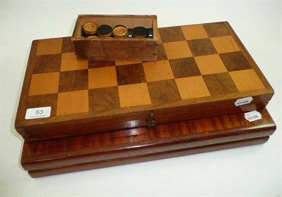 Lot 53 - A backgammon board, drafts and chessboard set