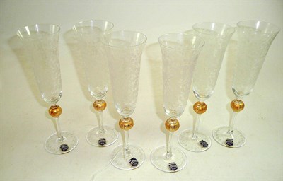 Lot 63 - Set of six Murano engraved champagne flutes in an Asprey box