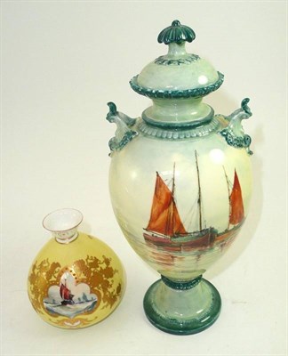 Lot 70 - A Royal Crown Derby vase and cover painted with sailing ships by W Dean and a smaller vase