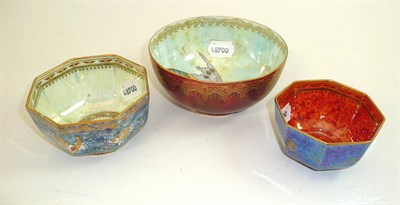 Lot 81 - Two Wedgwood ordinary lustre octagonal bowls (both damaged) and another footed bowl, pattern...