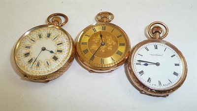 Lot 119 - Three fob watches with cases stamped '375', '9k' and '14k'