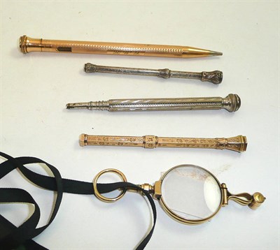 Lot 137 - Four propelling pencils and gilt metal lorgnettes