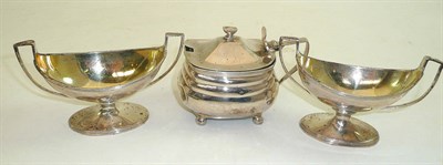 Lot 144 - Two boat shaped silver salts, London 1796/98 and an oblong mustard pot, London 1811