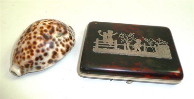 Lot 145 - Shell snuff box dated 1819 and a silver inlaid card case