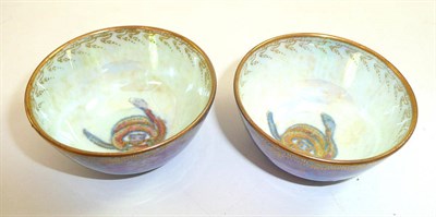 Lot 148 - Two Wedgwood ordinary lustre footed bowls No.Z4829, 5.5 cm (one with a hairline crack)