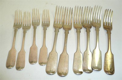 Lot 159 - Set of six Newcastle silver table forks and four dessert forks (10)