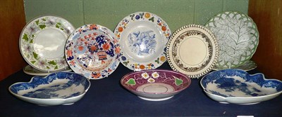 Lot 164 - Prattware and blue printed plate, a pair of blue printed dessert dishes and eight other early...