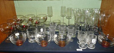 Lot 165 - Drinking glasses comprising seven hunting goblets, eleven Rosenthal and other flat cut glasses...