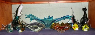 Lot 173 - Collection of Murano and Murano-type coloured glassware comprising electric blue bowl, five...