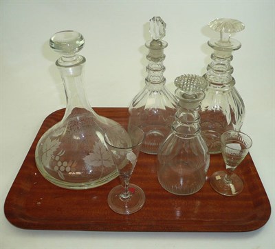 Lot 182 - Four decanters and two Georgian glasses