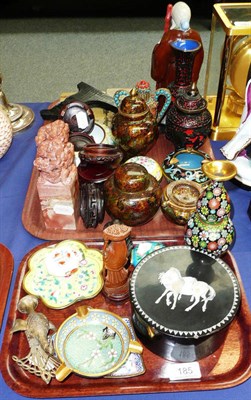 Lot 185 - Quantity of Chinese items, including pair of soapstone seals and a pair of bookends, giltwood...
