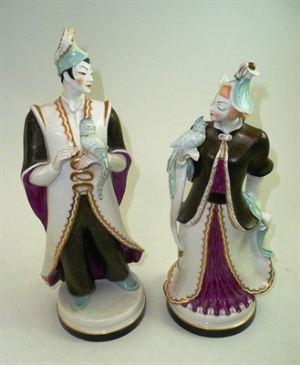 Lot 190 - A pair of Worcester porcelain and Chinoisserie figures by Agnes Pinder-Davis, 1949