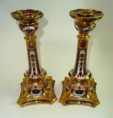 Lot 203 - A pair of Royal Crown Derby 1128 candlesticks (a.f.)