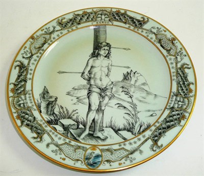 Lot 212 - A Samson 19th century plate en grisaille of St Sebastian