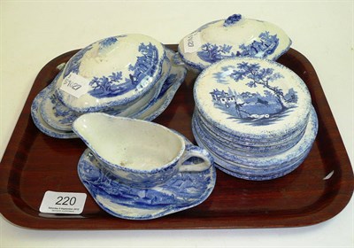 Lot 220 - Child's blue and white dinner service