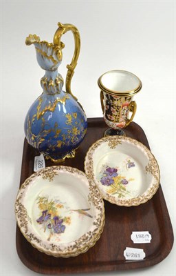 Lot 226 - Three Royal Doulton floral decorated dishes, Royal Crown Derby twin handled Campana vase and a...