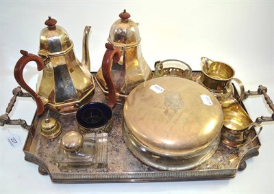 Lot 227 - A silver plated tray, assorted silver plate, a silver cream jug and a Georgian silver cream jug...