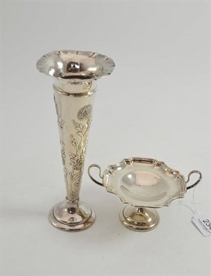 Lot 234 - An Edward VII silver pedestal dish and a silver trumpet vase decorated with flowers (loaded)