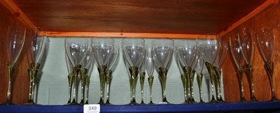 Lot 249 - Set of fifteen Rosenthal champagne flutes and twelve wine glasses on green stems