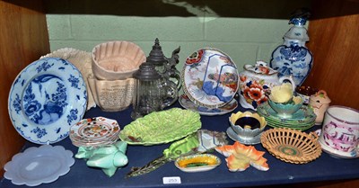 Lot 253 - Older ceramics and glass including Delft covered vase and plate, two German glass steins,...