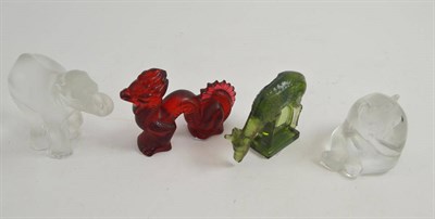 Lot 281 - Four Lalique animals comprising panda, elephant, red dragon and green fawn