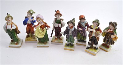 Lot 294 - Two pairs of Volkstedt china figures and two pairs of Sitzendorf figures