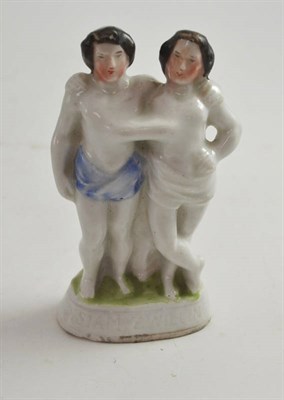 Lot 316 - Staffordshire group Siamese twins, inscribed 'SIAMZWILLINGE' made for the German market