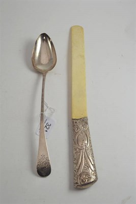 Lot 321 - Late Victorian silver and ivory paper knife and a George III serving spoon