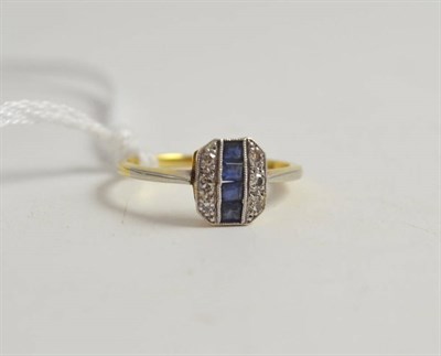 Lot 325 - An Art Deco sapphire and diamond grid ring, stamped '18CT&PLAT'