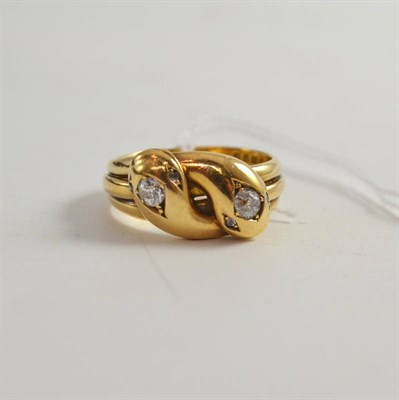 Lot 357 - An 18ct gold and two stone diamond serpent ring