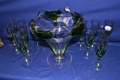 Lot 417 - An Art Nouveau Stuart glass peacock vase and twelve glasses