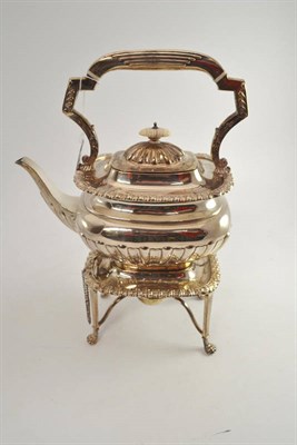 Lot 434 - An Edward VII silver kettle on stand, RP, London 1903, the stand with paw feet