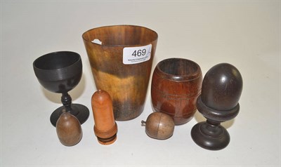 Lot 469 - Treen including acorn cup and cover, fruit containers, horn beaker etc