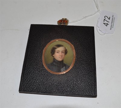 Lot 472 - French school, miniature portrait of an officer, signed