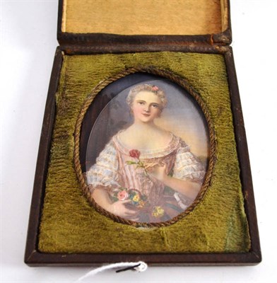 Lot 475 - Roche?, miniature portrait of a lady, in a travelling case