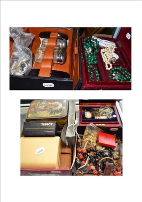 Lot 478 - A dressing set (cased) and assorted silver and costume jewellery in four boxes