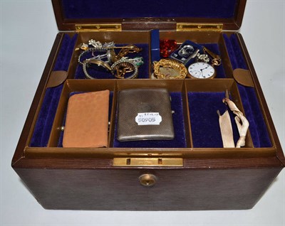 Lot 482 - A jewellery case (with secret drawer) and contents including a silver cigarette case, two...