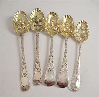 Lot 490 - A pair of early/mid-18th century Hanoverian pattern silver spoons, a single Hanoverian pattern...