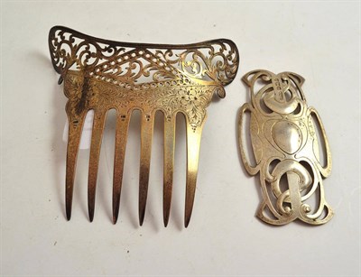 Lot 505 - A George V silver hair slide, WB & S, Sheffield 1921, also a silver Art Nouveau buckle, WB & S,...