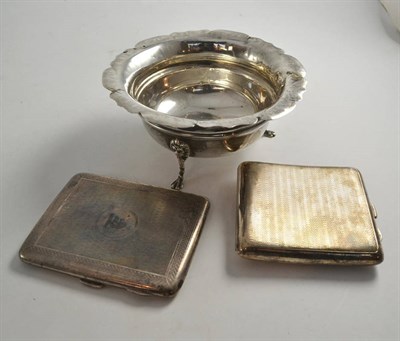 Lot 507 - Two silver cigarettes cases and a silver bowl