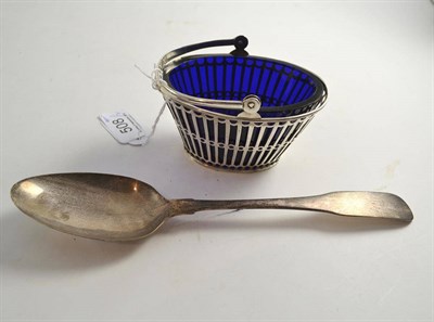 Lot 508 - A Victorian Continental silver swing handled basket with blue glass liner, import marks, for B...