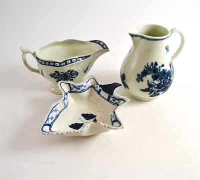 Lot 534 - 18th century Worcester sparrow beak jug, cream jug and pickle dish