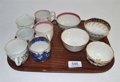 Lot 546 - Six 18th century polychrome decorated cups in a Chinese style, 18th century Derby tea bowl, Newhall