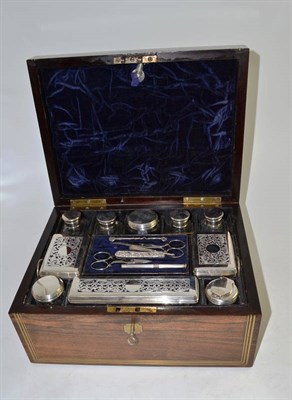 Lot 550 - A George IV silver mounted travelling dressing table set, by Archibald Douglas, 32cm wide