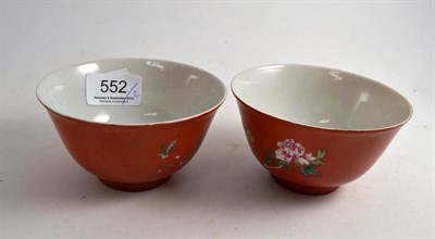 Lot 552 - Pair of coral ground porcelain bowls