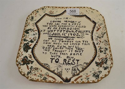 Lot 568 - 1905 Wattistone Colliery disaster plate