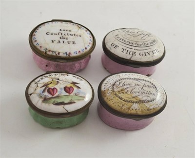 Lot 580 - Four 18th century Staffordshire enamel boxes (damages)